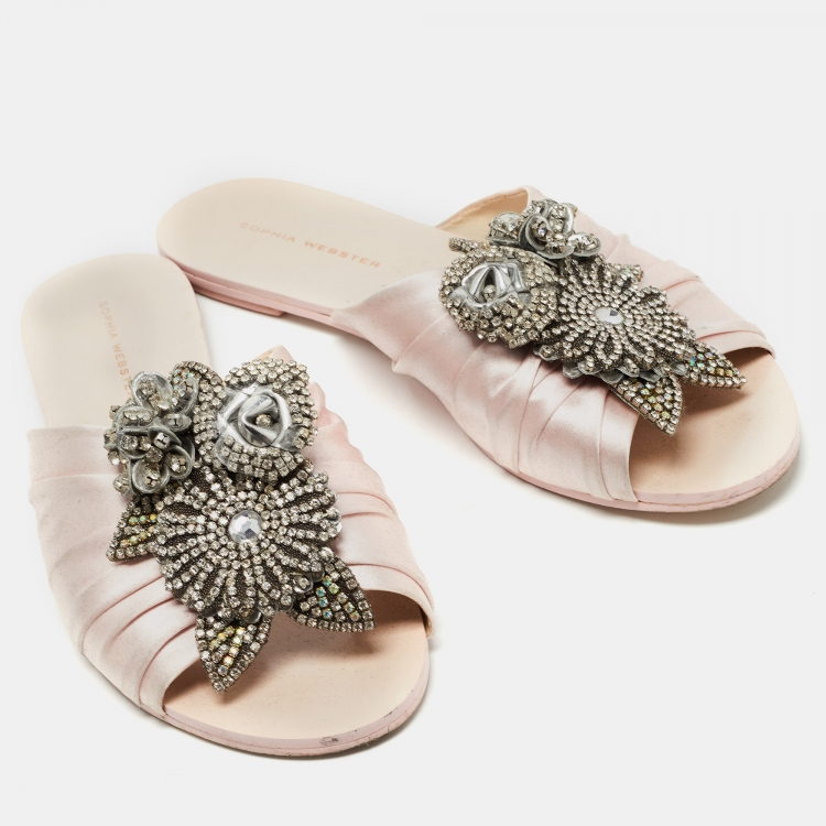 Pre Owned Sophia Webster Light Pink Satin Lilico Flat Slides Size 40