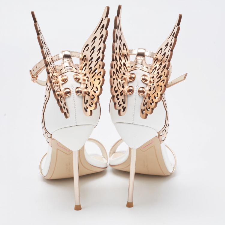 Pre Owned Sophia Webster Rose Gold/White Leather Evangeline Ankle Strap Sandals Size 37