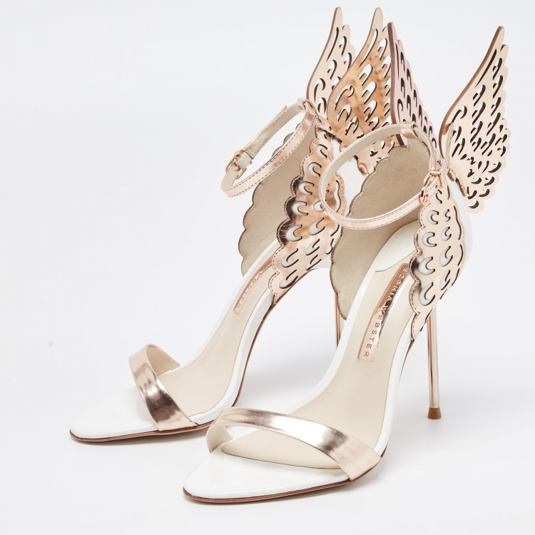Pre Owned Sophia Webster Rose Gold/White Leather Evangeline Ankle Strap Sandals Size 37