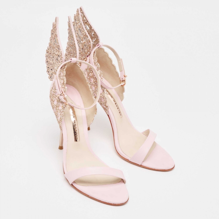 Pre Owned Sophia Webster  Pink Leather and Glitter Evangeline Ankle Strap Sandals Size 38.5