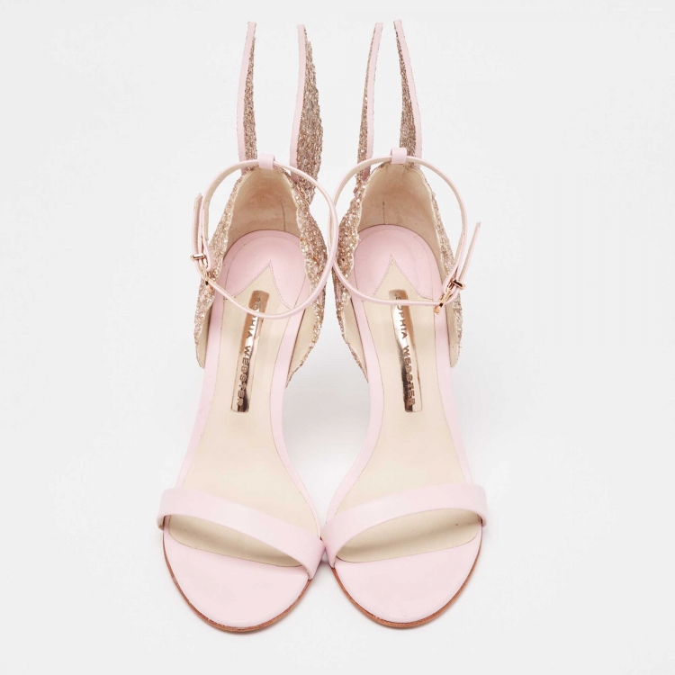Pre Owned Sophia Webster  Pink Leather and Glitter Evangeline Ankle Strap Sandals Size 38.5