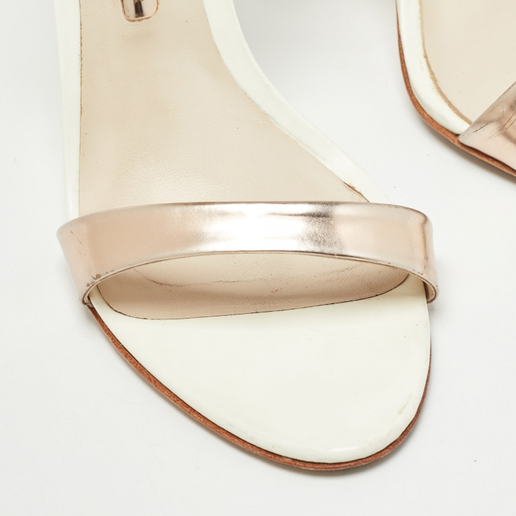 Pre Owned Sophia Webster White/Rose Gold Patent and Leather Evangeline Sandals Size 39