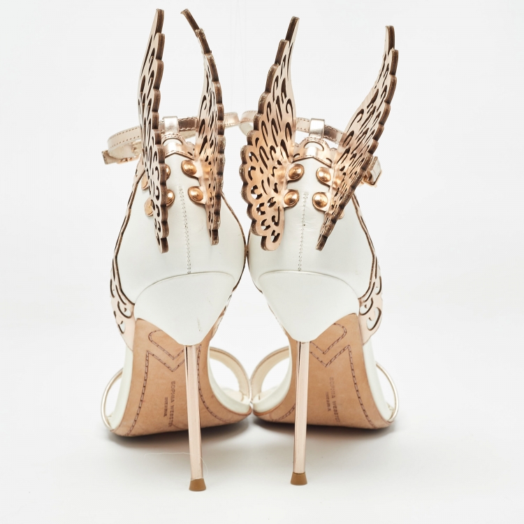 Pre Owned Sophia Webster White/Rose Gold Patent and Leather Evangeline Sandals Size 39