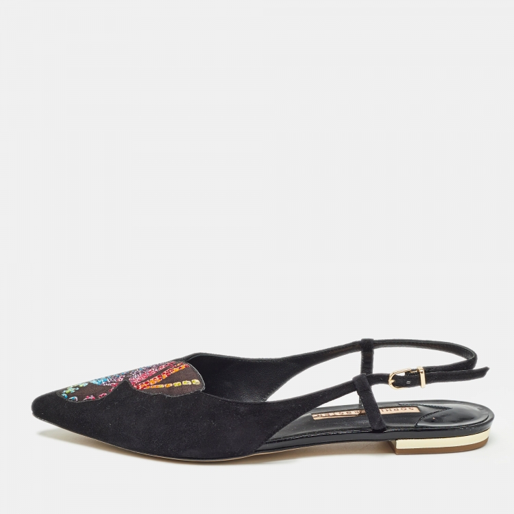 Pre Owned Sophia Webster Black Suede Butterfly Slingback Ballet Flats 39