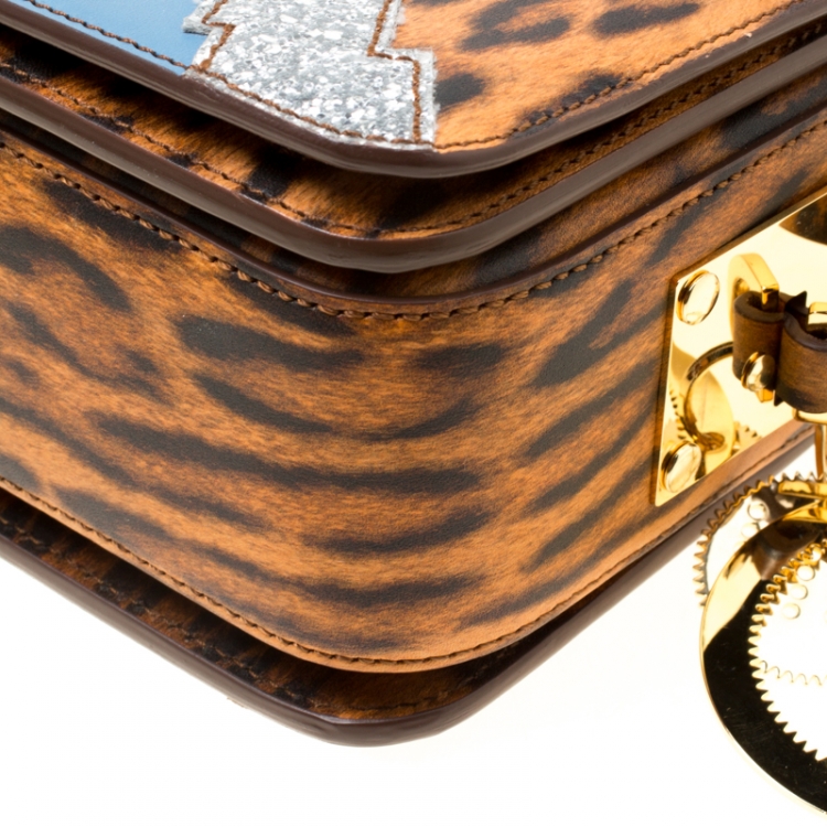 Pre Owned Sophie Hulme Brown/Black Leopard Print Leather Small Finsbury Crossbody Bag