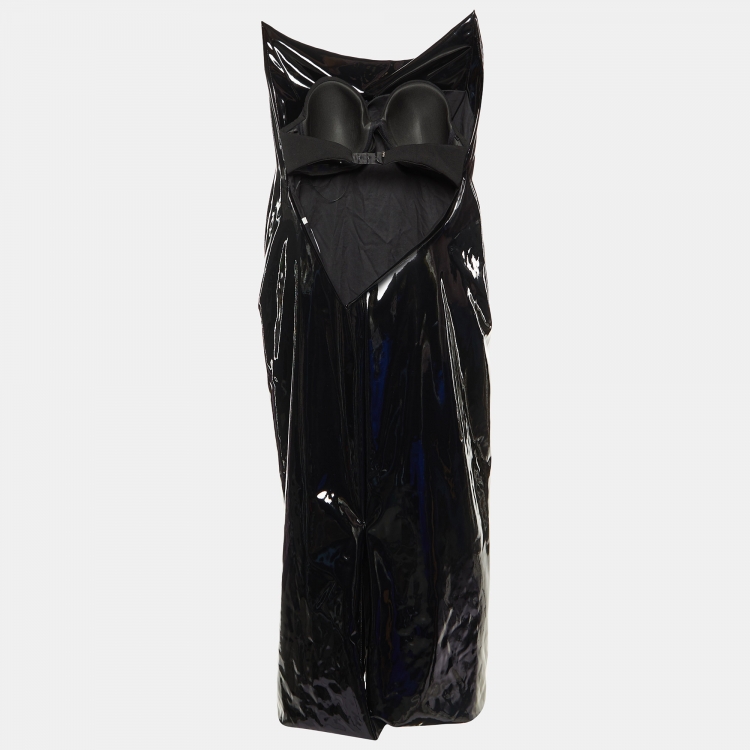 Pre Owned Sportmax Black Faux Leather Calcina Cutout Midi Dress S