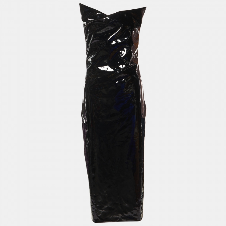 Pre Owned Sportmax Black Faux Leather Calcina Cutout Midi Dress S