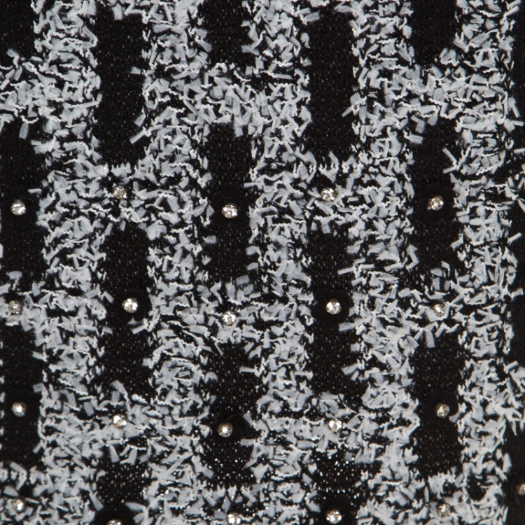 Pre Owned St. John Couture Monochrome Textured Lurex Knit Crystal Embellished Pencil Skirt S