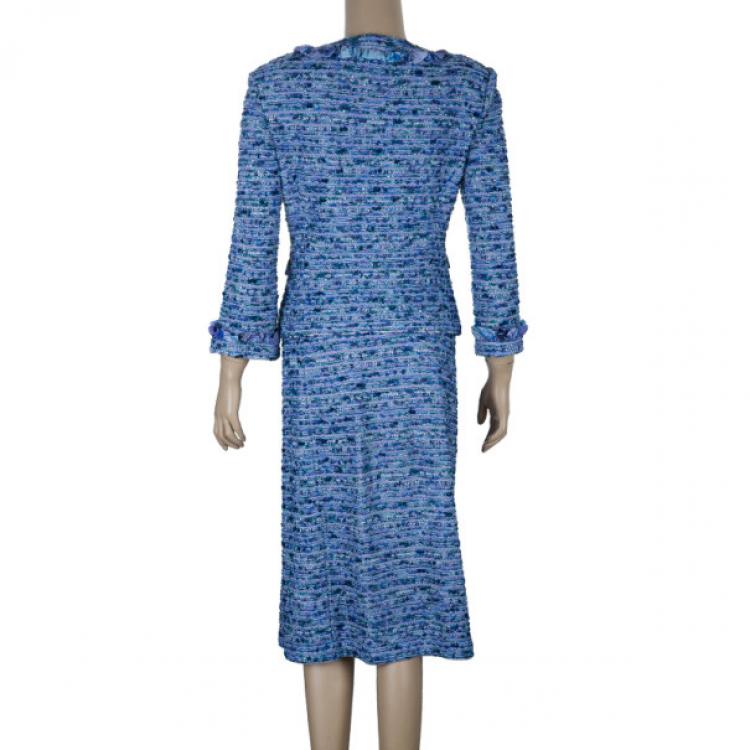 Pre Owned St. John Blue Tweed Skirt Suit S