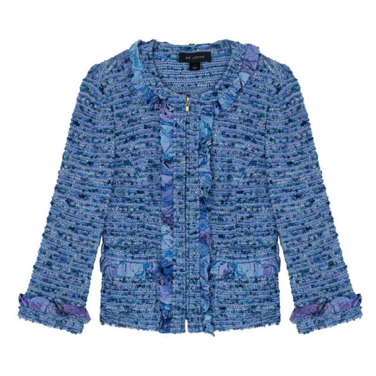 Pre Owned St. John Blue Tweed Skirt Suit S