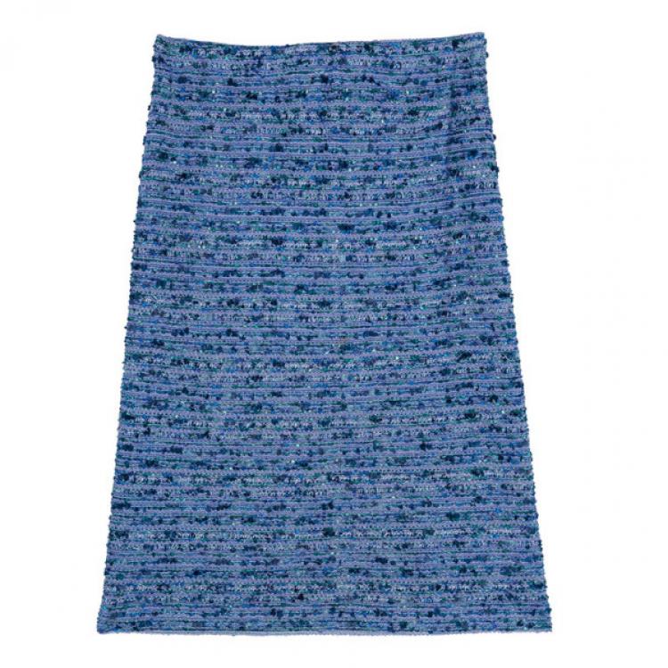 Pre Owned St. John Blue Tweed Skirt Suit S