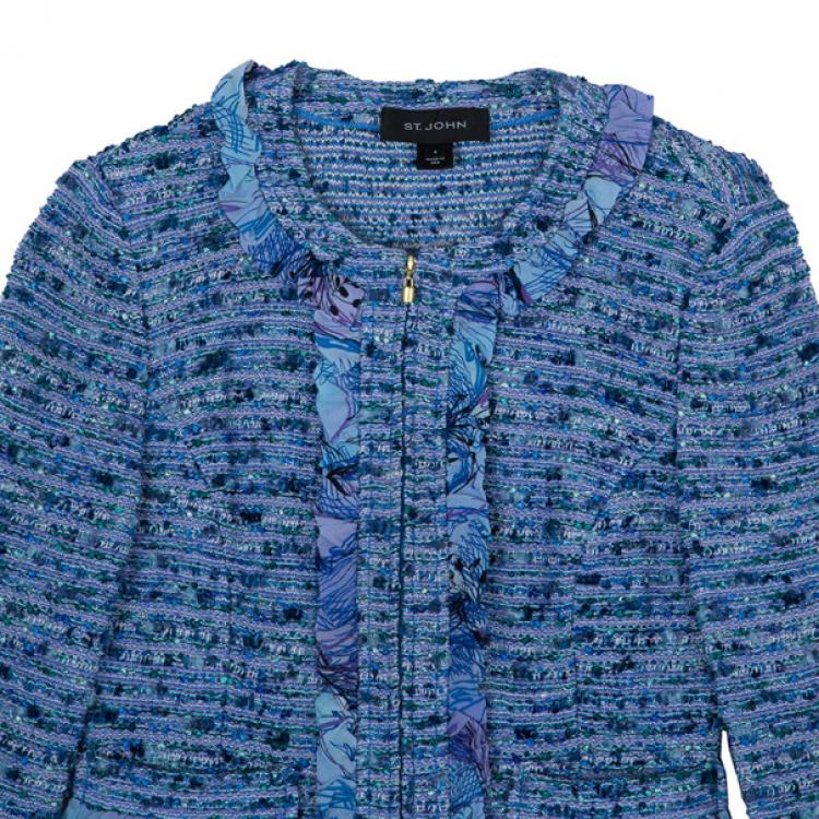 Pre Owned St. John Blue Tweed Skirt Suit S