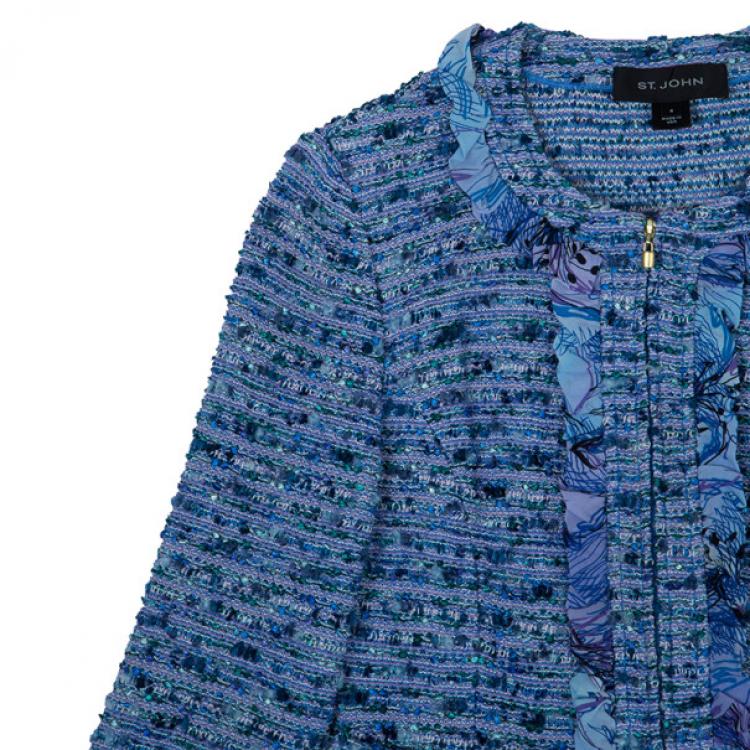 Pre Owned St. John Blue Tweed Skirt Suit S