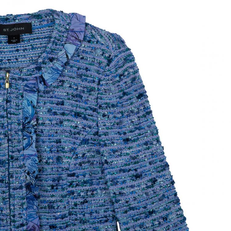 Pre Owned St. John Blue Tweed Skirt Suit S