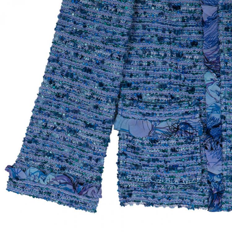 Pre Owned St. John Blue Tweed Skirt Suit S
