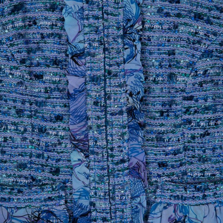 Pre Owned St. John Blue Tweed Skirt Suit S