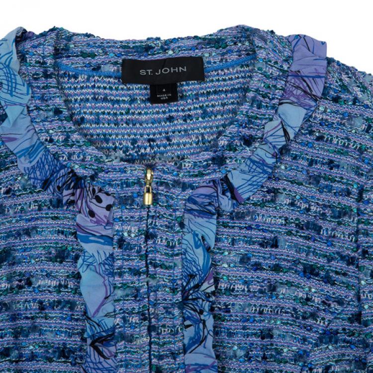 Pre Owned St. John Blue Tweed Skirt Suit S