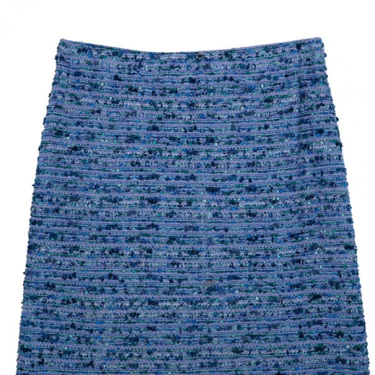 Pre Owned St. John Blue Tweed Skirt Suit S