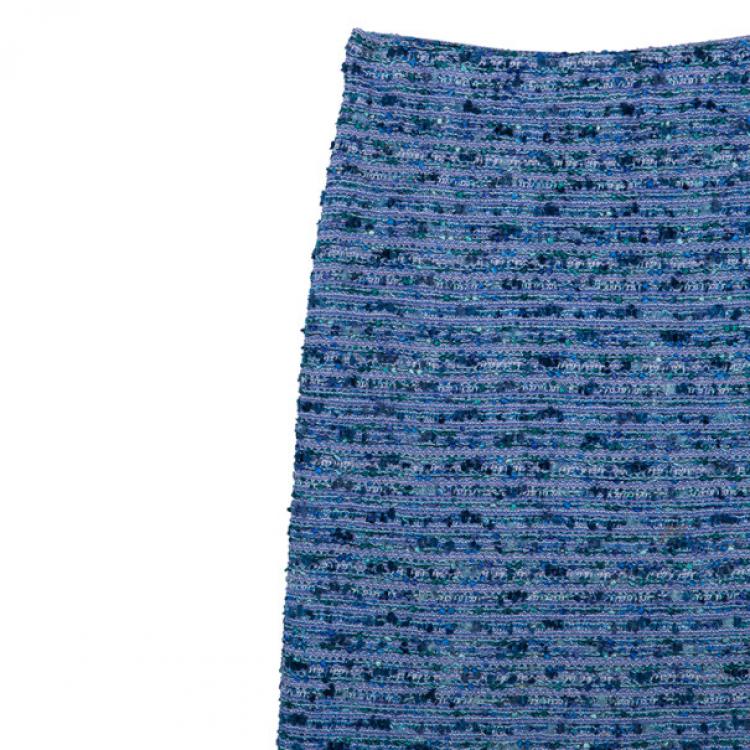 Pre Owned St. John Blue Tweed Skirt Suit S