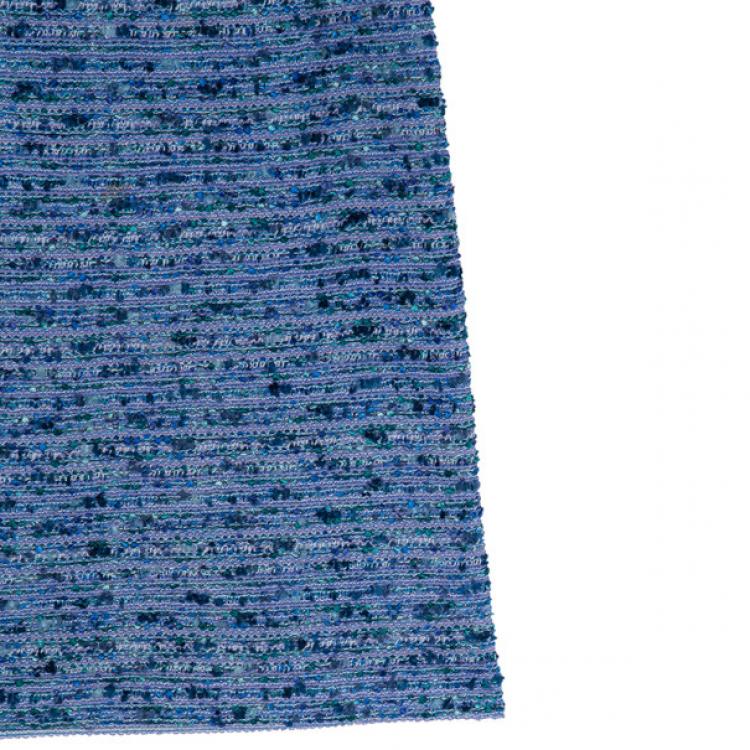 Pre Owned St. John Blue Tweed Skirt Suit S