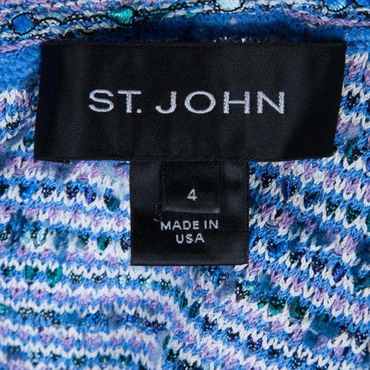 Pre Owned St. John Blue Tweed Skirt Suit S