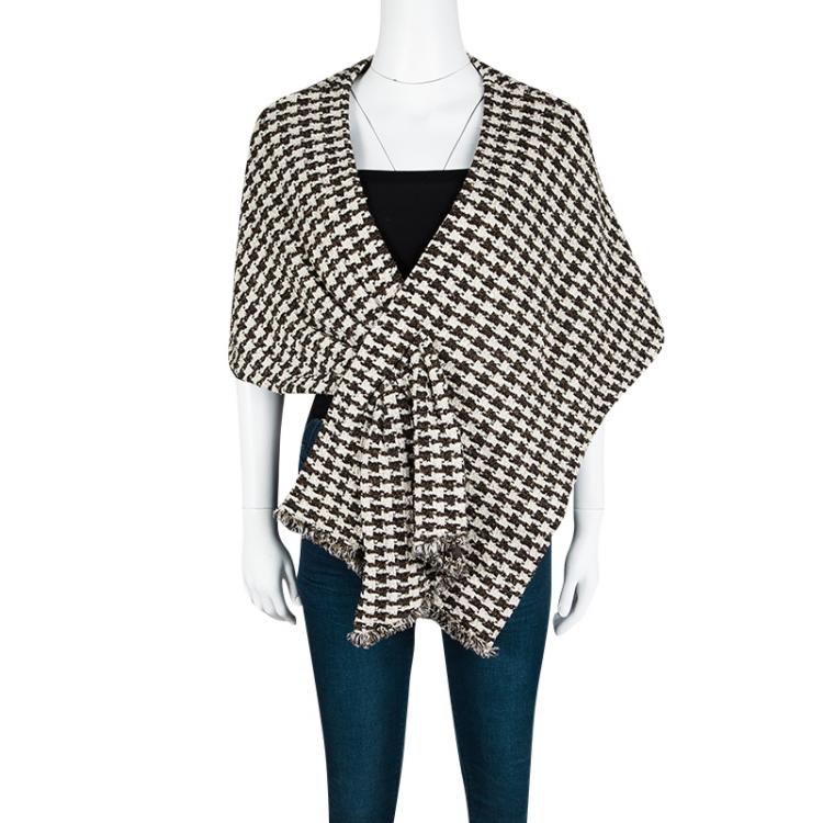 Pre Owned St. John Textured Houndstooth Pattern Asymmetric Twist Front Shrug M/L