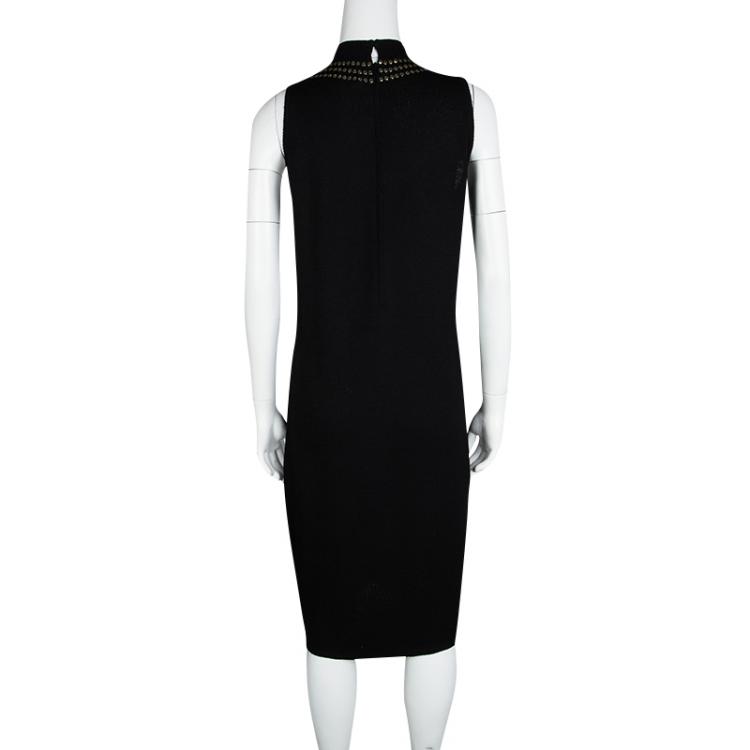 Pre Owned St. John Black Knit Embellished Sleeveless Dress L