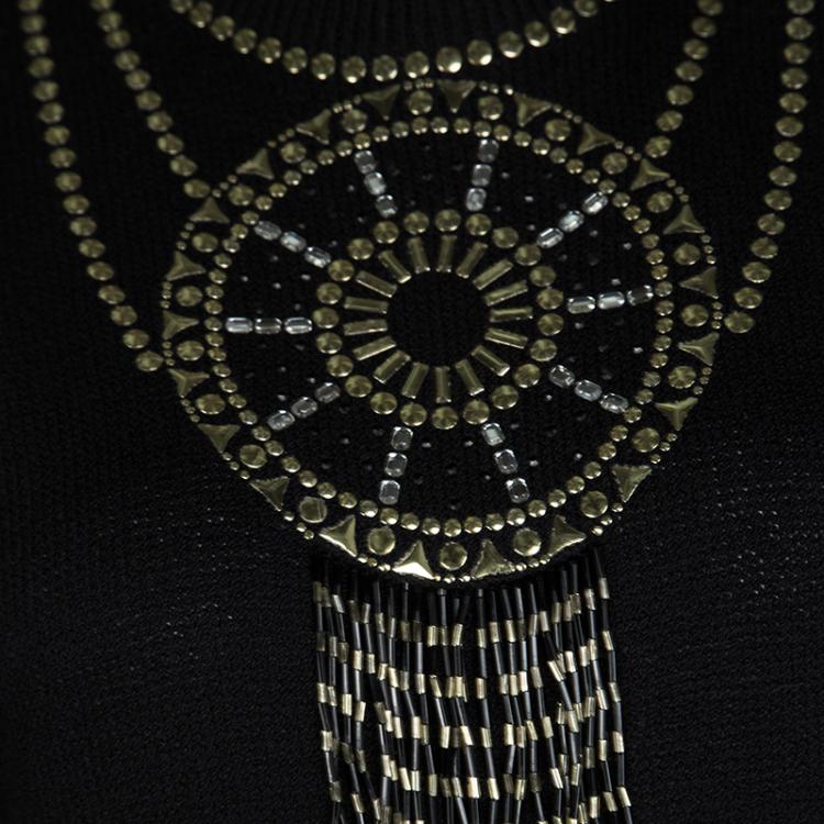 Pre Owned St. John Black Knit Embellished Sleeveless Dress L