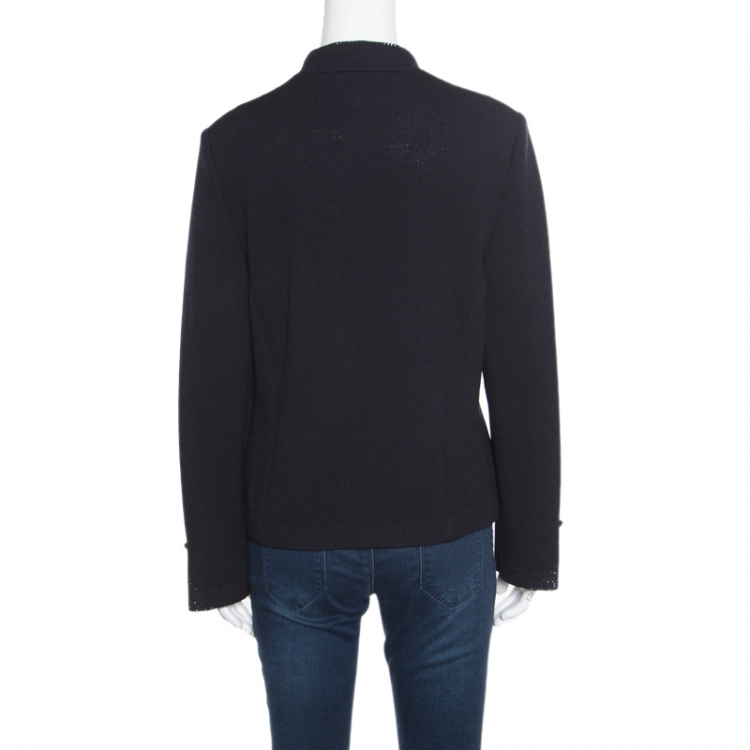 Pre Owned St. John Evening Navy Blue Wool Embellished Heart Buttoned Cardigan L
