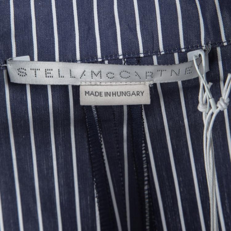 Pre Owned Stella McCartney Navy Blue Striped Cotton Belted Jumpsuit M
