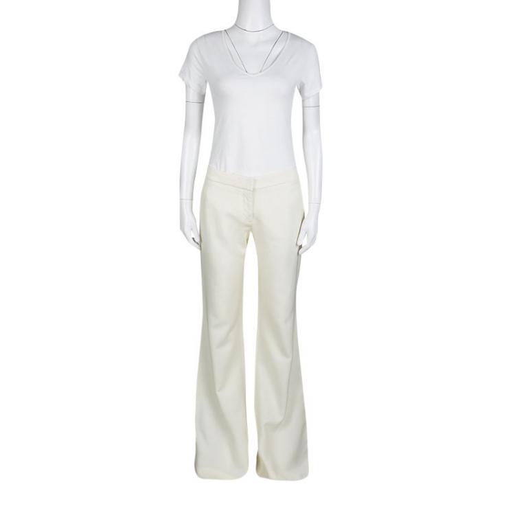 Pre Owned Stella McCartney Cream Wool Mohair Wide Leg Alberta Trousers S
