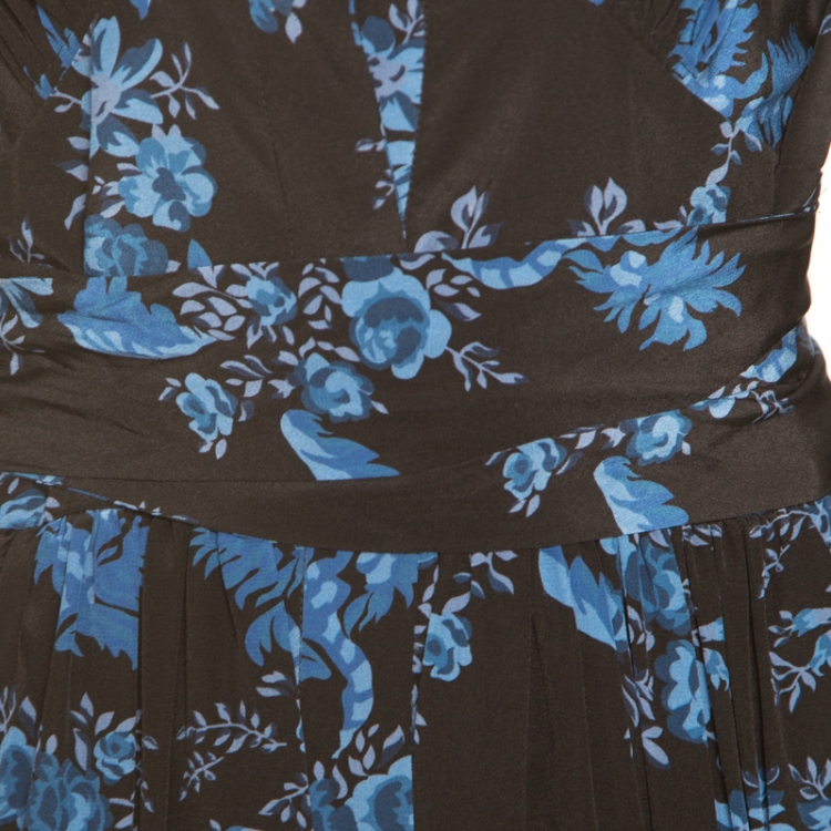 Pre Owned Stella McCartney Black and Blue Floral Printed Silk Belted Natalia Jumpsuit M