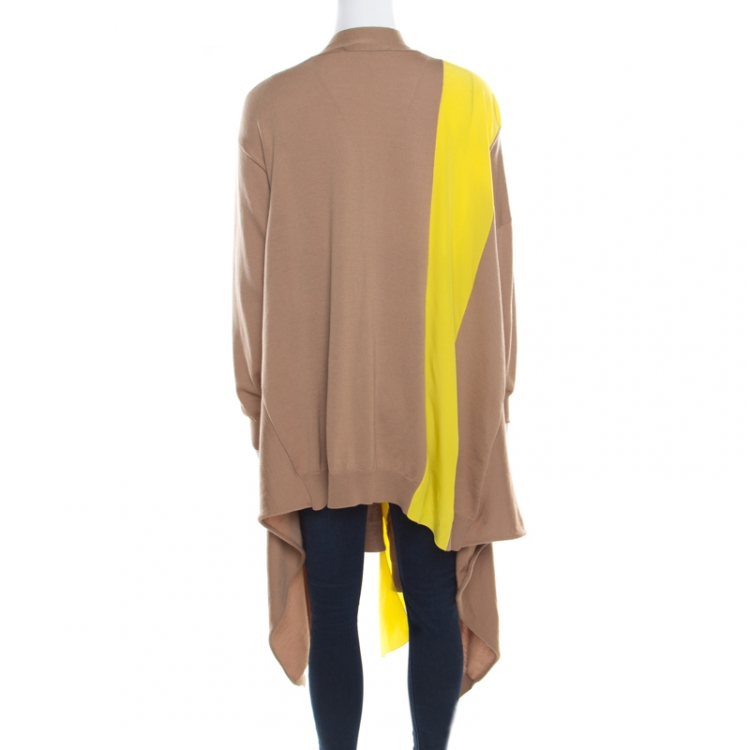 Pre Owned Stella McCartney Brown Wool Contrast Silk Panel Asymmetric Cardigan S