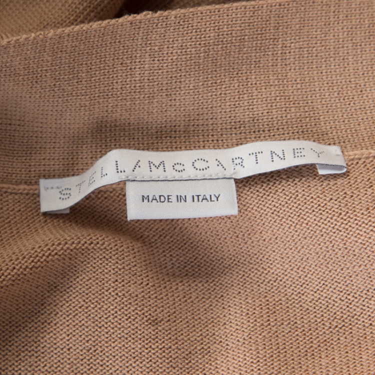 Pre Owned Stella McCartney Brown Wool Contrast Silk Panel Asymmetric Cardigan S