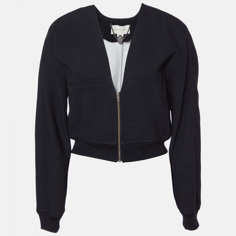 Pre Owned Stella McCartney Black Wool Zip Front Cropped Jacket S