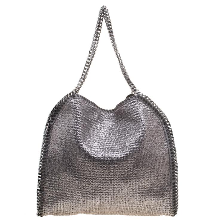 Pre Owned Stella McCartney Metallic Silver Boucle Fabric Small Falabella Tote