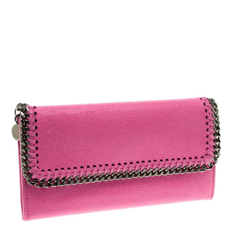 Pre Owned Stella McCartney Pink Faux Suede Falabella Flap Wallet 