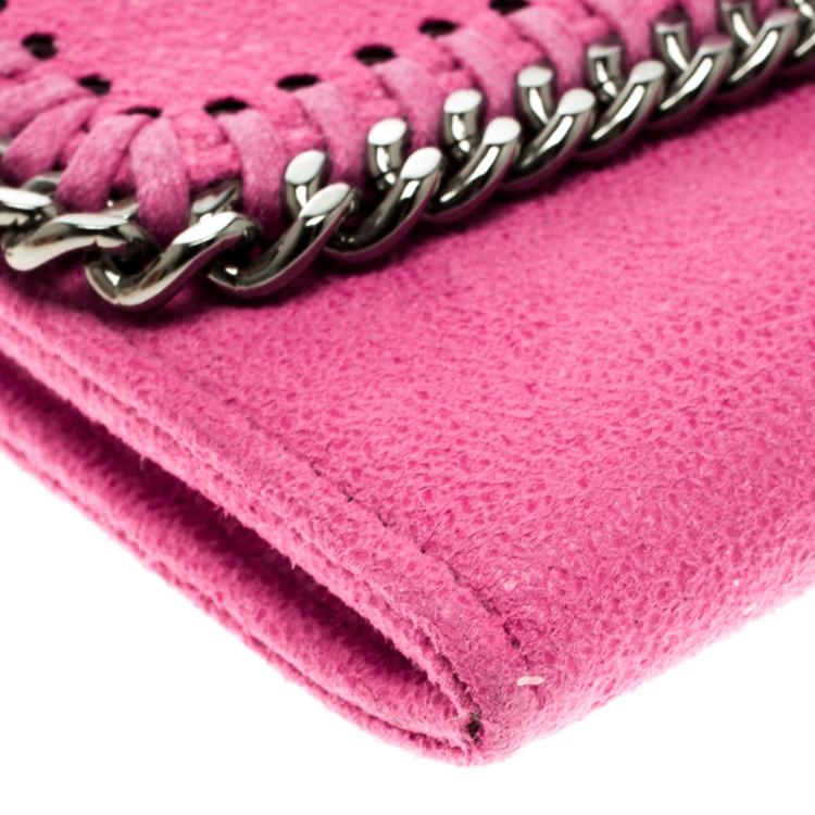 Pre Owned Stella McCartney Pink Faux Suede Falabella Flap Wallet 