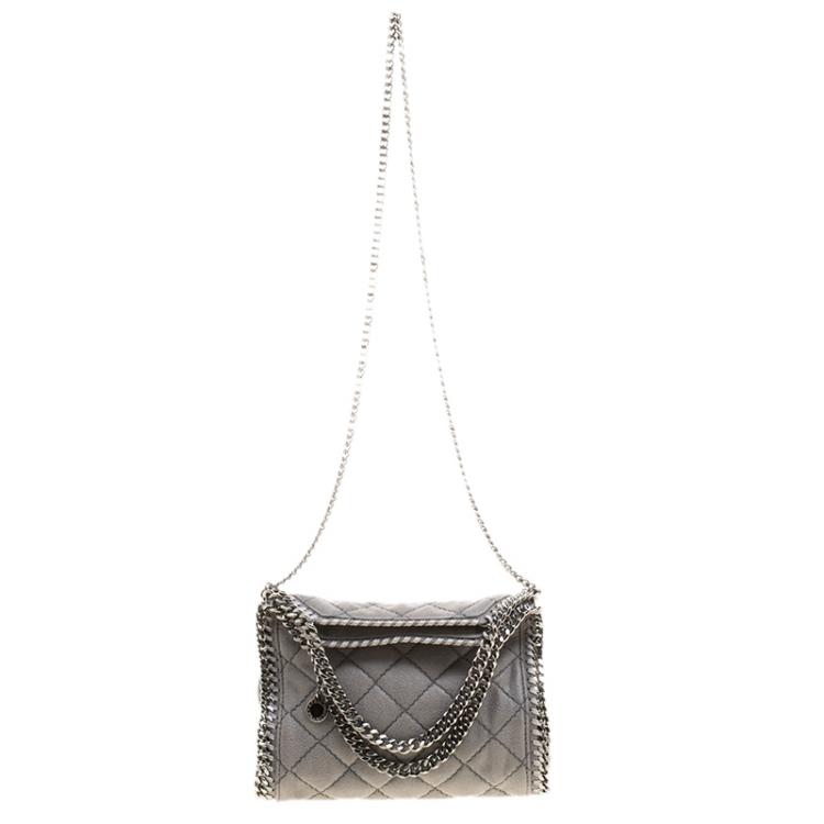 Pre Owned Stella McCartney Light Grey Quilted Faux Suede Mini Falabella Tote 