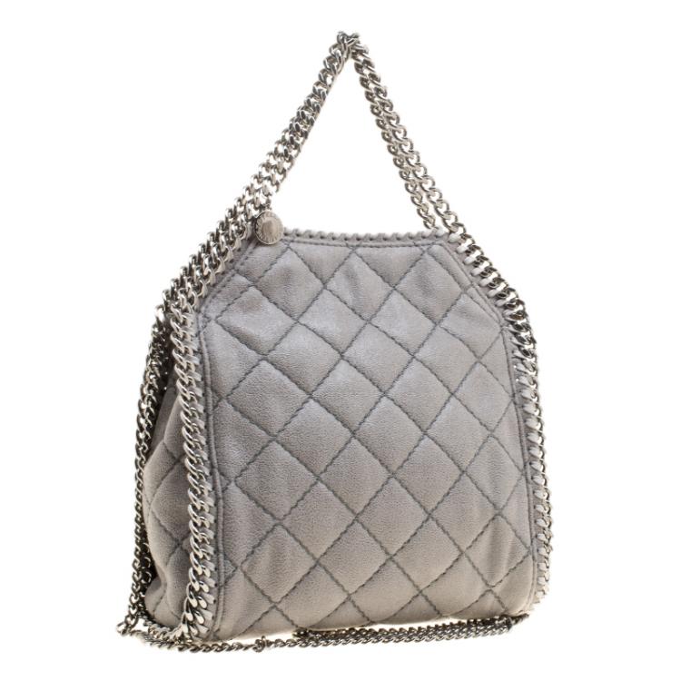 Pre Owned Stella McCartney Light Grey Quilted Faux Suede Mini Falabella Tote 