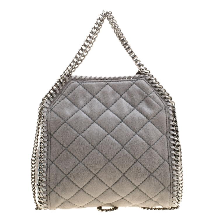 Pre Owned Stella McCartney Light Grey Quilted Faux Suede Mini Falabella Tote 