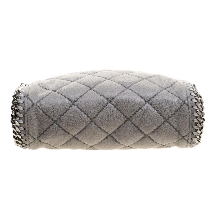 Pre Owned Stella McCartney Light Grey Quilted Faux Suede Mini Falabella Tote 