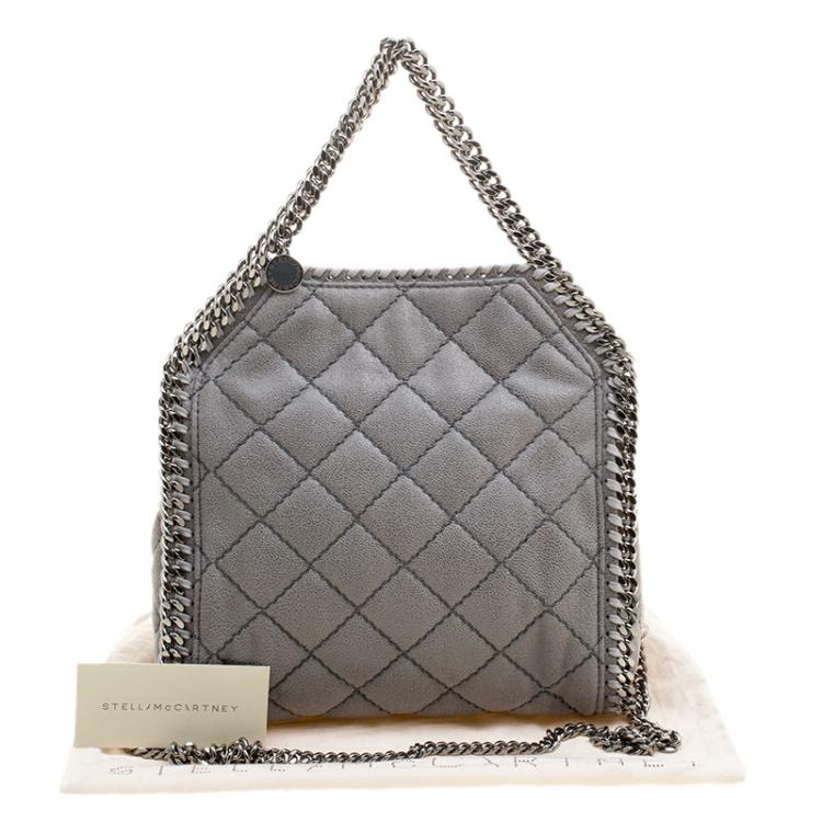 Pre Owned Stella McCartney Light Grey Quilted Faux Suede Mini Falabella Tote 