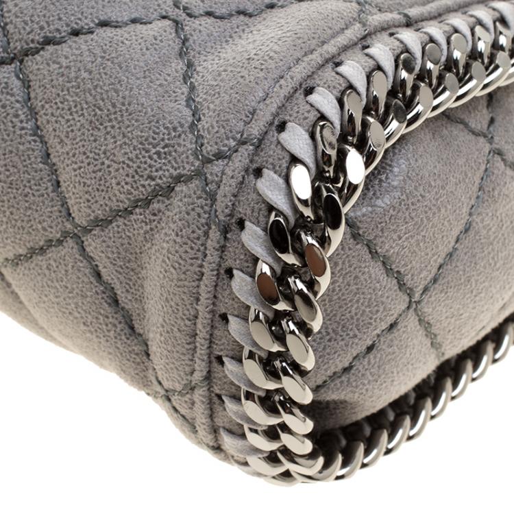 Pre Owned Stella McCartney Light Grey Quilted Faux Suede Mini Falabella Tote 