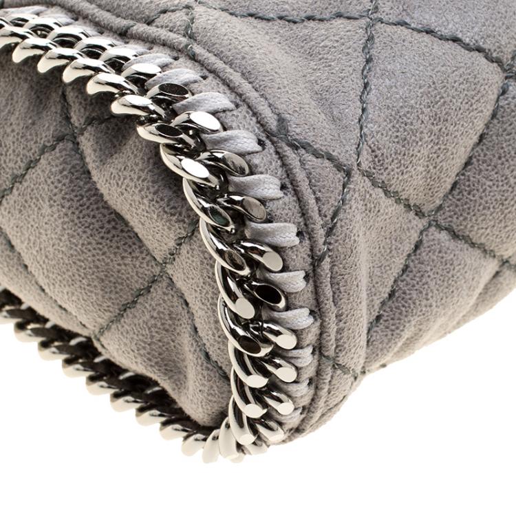 Pre Owned Stella McCartney Light Grey Quilted Faux Suede Mini Falabella Tote 