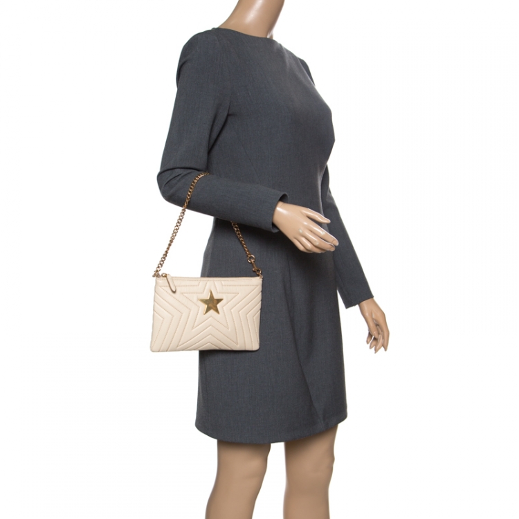 Pre Owned Stella McCartney Beige Faux Leather Stella Star Clutch