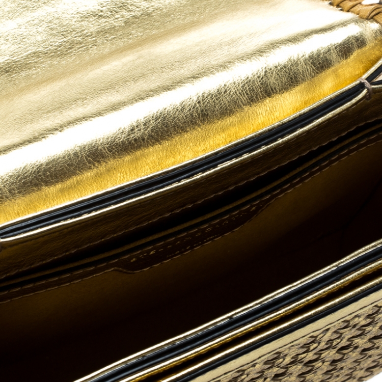 Pre Owned Stella McCartney Metallic Gold Wicker Faux Leather Medium Falabella Box Shoulder Bag  