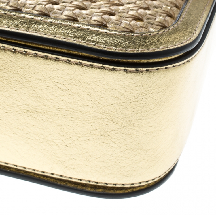 Pre Owned Stella McCartney Metallic Gold Wicker Faux Leather Medium Falabella Box Shoulder Bag  