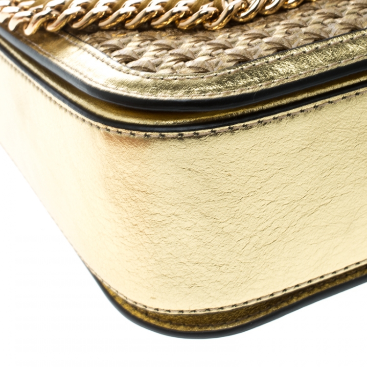 Pre Owned Stella McCartney Metallic Gold Wicker Faux Leather Medium Falabella Box Shoulder Bag  