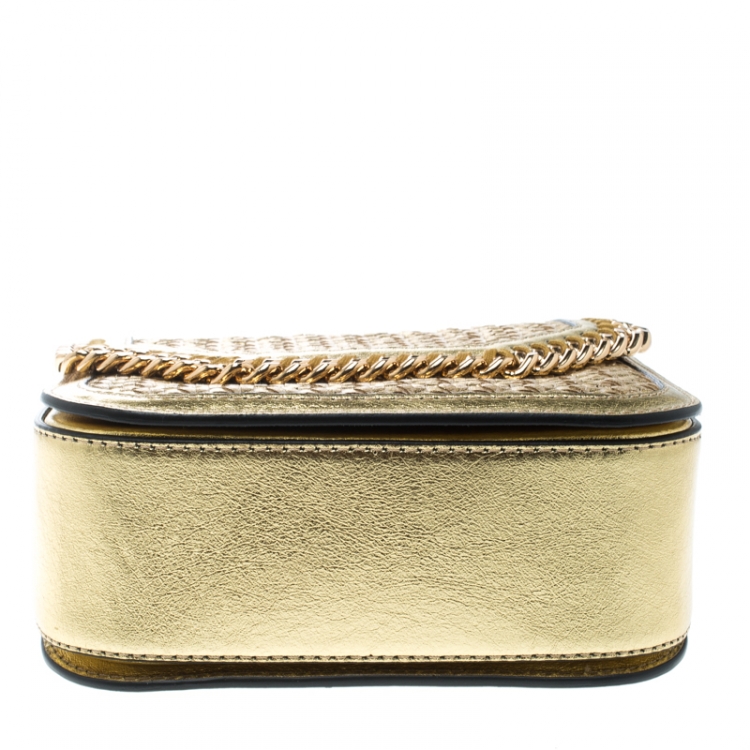 Pre Owned Stella McCartney Metallic Gold Wicker Faux Leather Medium Falabella Box Shoulder Bag  